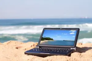 laptop on beach